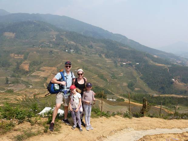 Ellen Himelfarb with her family on their trek through northern Vietnam.