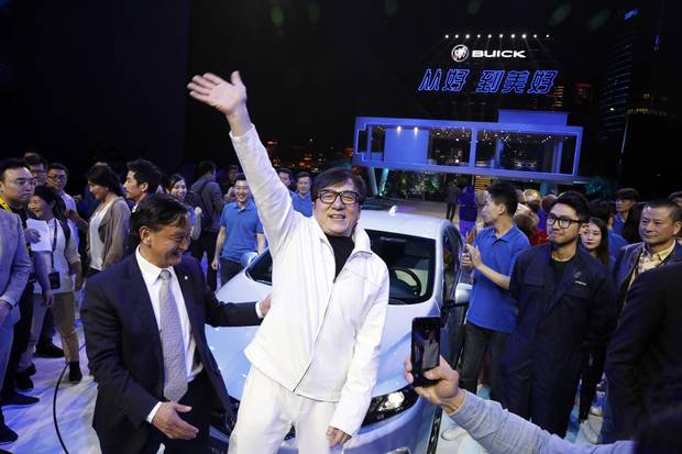 Movie star Jackie Chan at the global launch of the Buick Velite 5, a extended range electric hybrid.