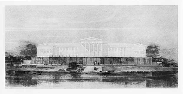 A 1957 proposal to expand the Albright-Knox (top) drew enough negative criticism to cause the gallery to abandon the scheme in favour of Gordon Bunshaft’s 1959 design (bottom).