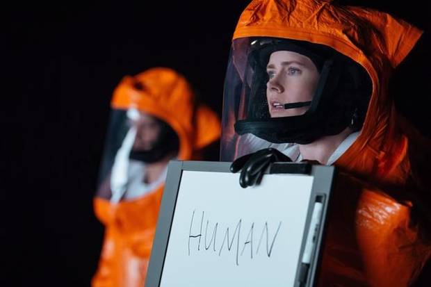 Amy Adams, right, as Louise Banks in Arrival.