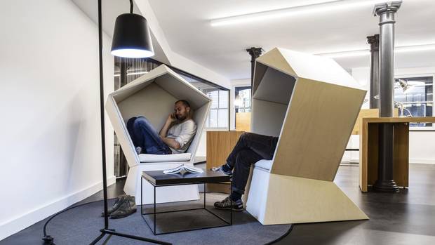 The Quiet Chair mimics the shape of a cocoon.