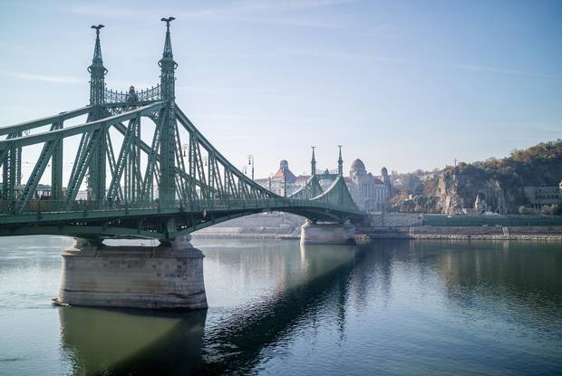 The Liberty Bridge of Budapest on an autumn day.