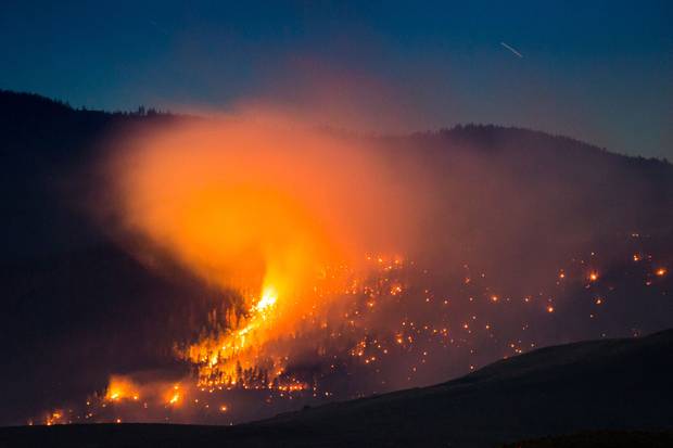 July 7, 2017: A wildfire burns on a mountain near Ashcroft, B.C.