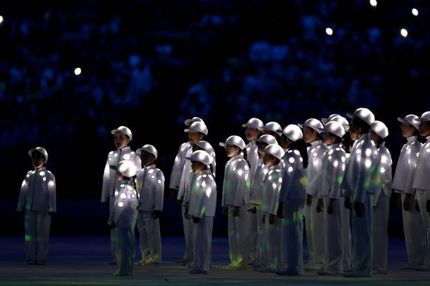 A Guarani children's choir sings on stage during the Closing Ceremony on Day 16 of the Rio 2016 Olympic Games at Maracana Stadium on August 21, 2016 in Rio de Janeiro, Brazil.