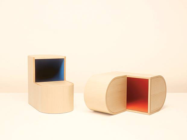 Natural maple Équipages d’Hermès Sabot stools.