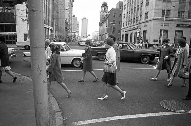 The intersection of Jasper Avenue and 100 Street in Edmonton reflects the boom times of 1967.