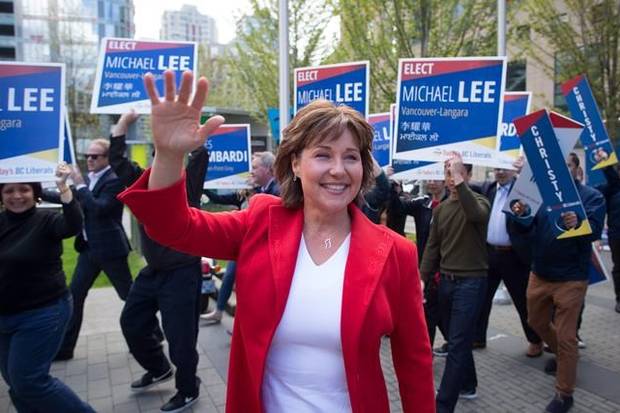 BC Liberal Leader Christy Clark arrives for a leaders debate in Vancouver on April 26, 2017./