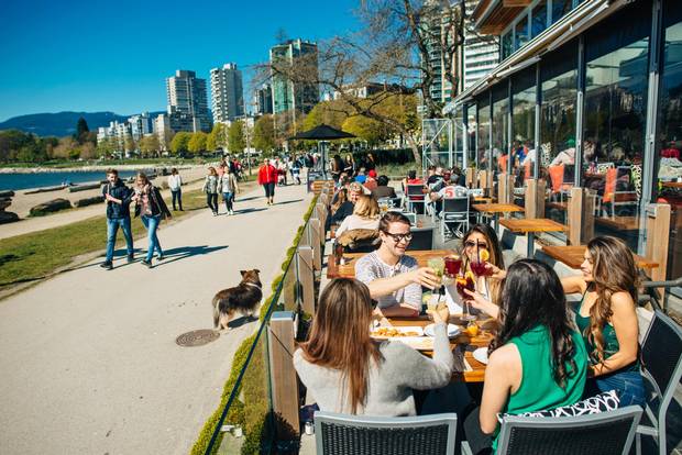 Cactus Club English Bay’s stunning ground-level patio lets you feel like you’re right on the beach.