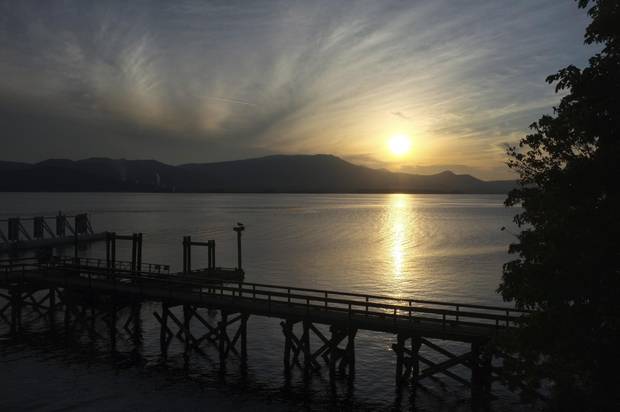 The sun sets behind the dock at Vesuvius, a small village on the west side of B.C.’s Salt Spring Island.
