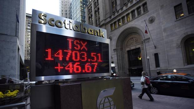 The following morning after Donald Trump's U.S. election victory, the TSX showed positive signs, as seen on a display outside Scotia Plaza.