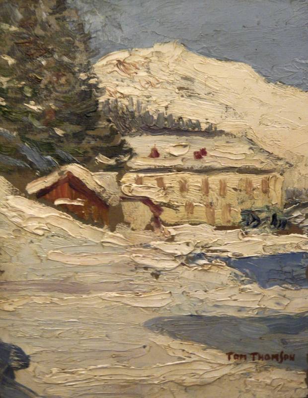 A possible Tom Thomson sketch being referred to as ‘the Italian Tom.’ Some experts believe it depicts Mowat Lodge in Algonquin Park. It has also been interpreted as an alpine scene.