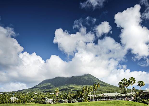The volcanic Nevis Peak – which stands at 985 metres – dominates the island’s skyline.