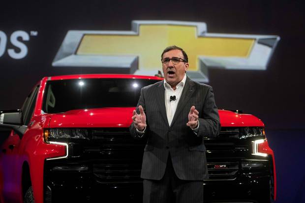 General Motors North America President Alan Batey speaks as he unveils the 2019 Chevrolet Silverado on Jan. 13, 2018.