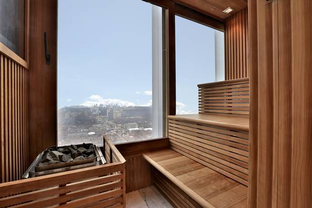 The sauna is located next to the outdoor terrace.