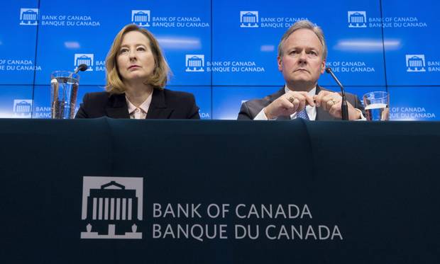 Bank of Canada Senior Deputy Governor Carolyn Wilkins and Bank of Canada Governor Stephen Poloz listen to a question during a news conference in Ottawa, on Wednesday, Jan. 17, 2018.