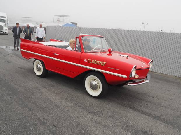 The fanciful Amphicar was a British car from the 1960s that came with twin propellers and actually ran on land and in water.