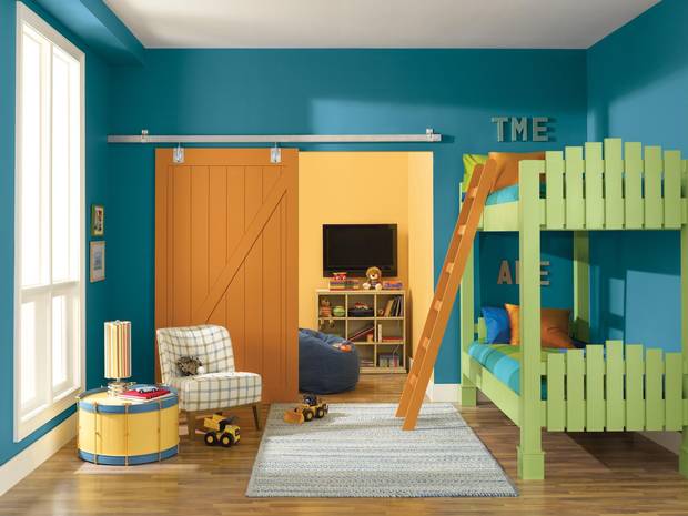 This undated photo provided by Sherwin-Williams shows a a child's bedroom painted in Sherwin-Williams' color called Loch Blue.