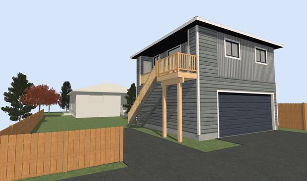Rendering of the finished Calgary container laneway home.