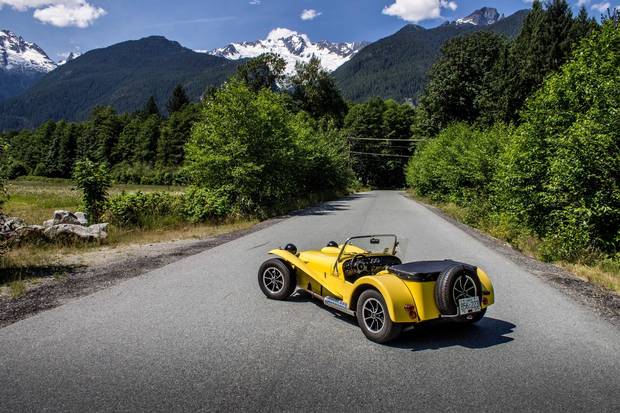 a yellow 1968 Lotus Seven. shot in Vancouver