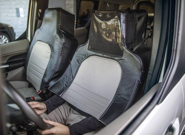 Andy Schaudt and his team at Virginia Tech decided to test a light bar on a ‘self-driving car’ – a normal Ford Transit with the driver camouflaged under a hood that looked like the back of the seat.