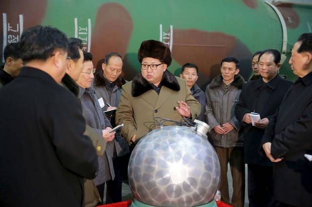 North Korean leader Kim Jong-un meets scientists and technicians in the field of nuclear-weapons research.