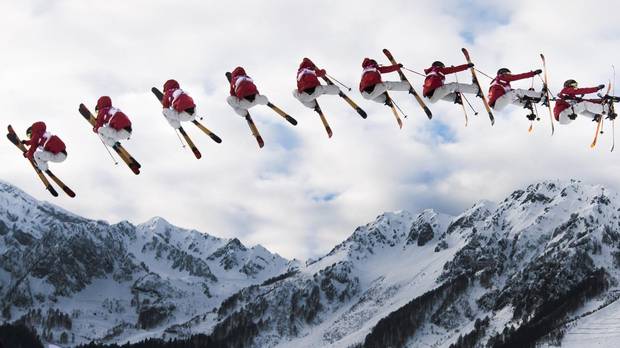 Canadian freestyle skier Dara Howell during her gold-medal run on Feb. 11, 2014 at the Sochi Winter Olympics.