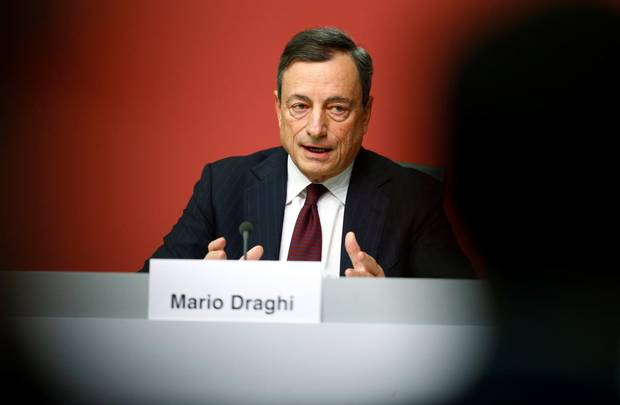 European Central Bank (ECB) President Mario Draghi addresses a news conference at the ECB headquarters in Frankfurt, Germany, Dec. 7, 2017.
