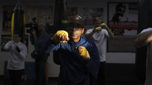 Harold Dhliwayo works out during the boxing program.