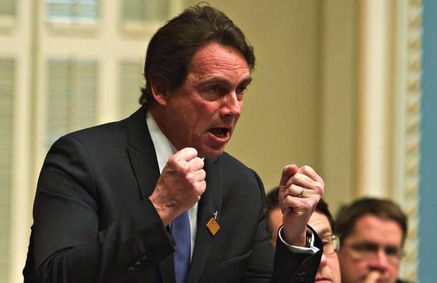 Quebec Opposition Leader Pierre-Karl Peladeau speaks during the question period at the Quebec legislature, Tuesday Nov. 3, 2015.