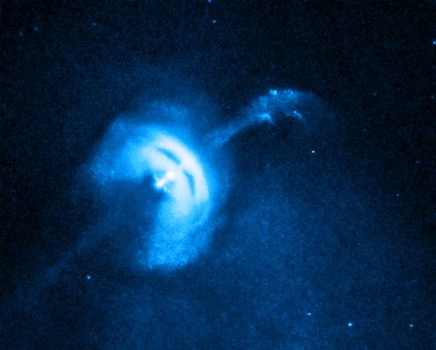 Pulsars are rapidly spinning cores that are left over from stars that went supernova.