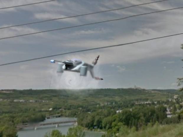 Michael O'Reilly's iPhone camera photos of what he to be a UFO flying about 500 feet off the ground along the path of the Bow River. He hired a digital artist to the interpolate images into a high resolution rendering.