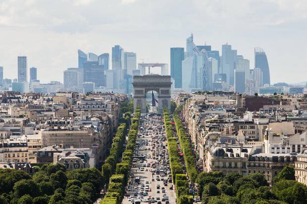 Traffic moves along Avenue des Champs-Élysées in the La Défense business district in Paris in 2016. La Défense is at the heart of France’s long-held aspirations of becoming a business capital in Europe.