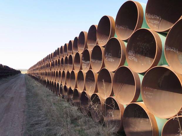 Hundreds of kilometres of pipes stacked inside it that are supposed to go into the Keystone XL pipeline.