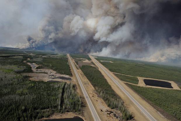 Aerial shot of Highway 63, south of Fort McMurray, on May 5, taken from a CH-146 Griffon helicopter.