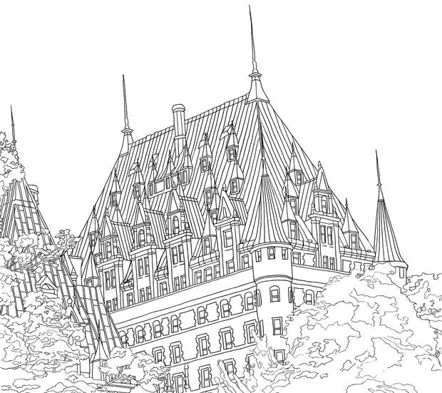 Fairmont Le Château Frontenac is among the Canadian sites featured in Legendary Landscapes: Coloring Book Journey.