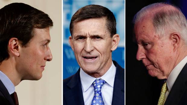 From left: Jared Kushner, Donald Trump’s son-in-law; Michael Flynn, Mr. Trump’s former national security adviser; and Jeff Sessions, the U.S. Attorney-General.