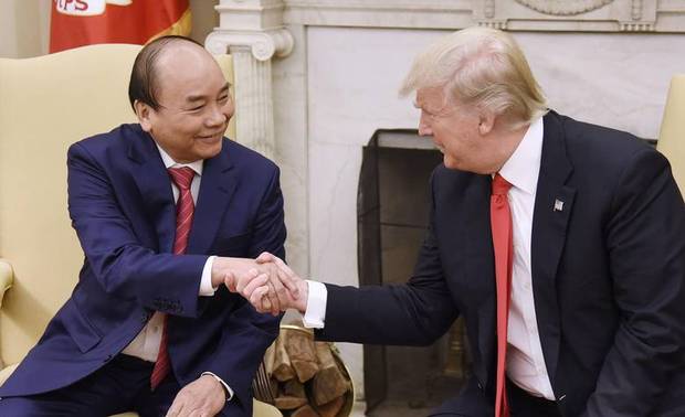 U.S President Donald Trump meets with Prime Minister Nguyen Xuan Phuc of Vietnam in the Oval Office of the White House in Washington, D.C., on May 31, 2017.