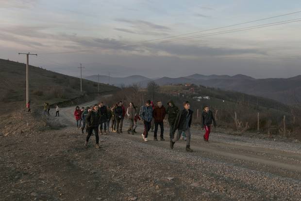 Young people from remote Albanian and Serbian villages walk through the hills of Germia just outside of Pristina during a camp intended to encourage reconciliation between Kosovo’s two main ethnic groups. The camps are run by Nazmi Hasanramaj, who was one of the first three Kosovars to climb Mount Everest in 2017.