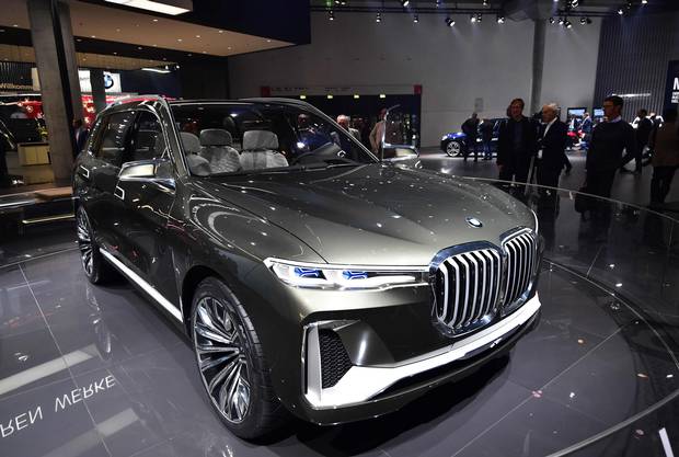 A BMW X7 car is presented at the Frankfurt Auto Show IAA in Frankfurt am Main, Germany, on September 13, 2017. According to organisers, around 1,000 exhibitors from 39 countries will showcase their products and services. This year's fair running from September 14 to 24, 2017 will focus on digitization, urban mobility and electric mobility. / AFP PHOTO / Tobias SCHWARZTOBIAS SCHWARZ/AFP/Getty Images