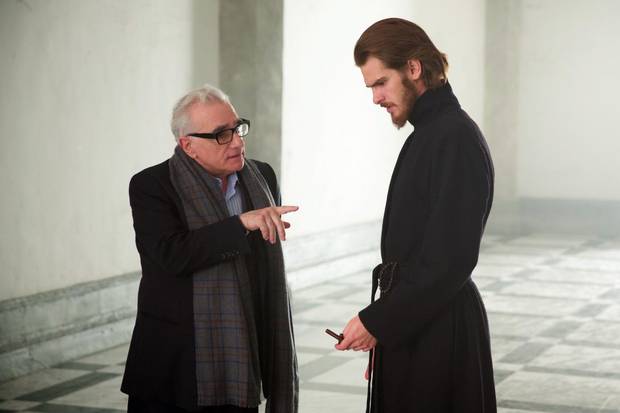 Martin Scorsese and Andrew Garfield on the set of Silence.
