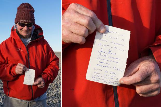 Governor-General David Johnston wrote a note to leave in a cairn on Sutton Island.
