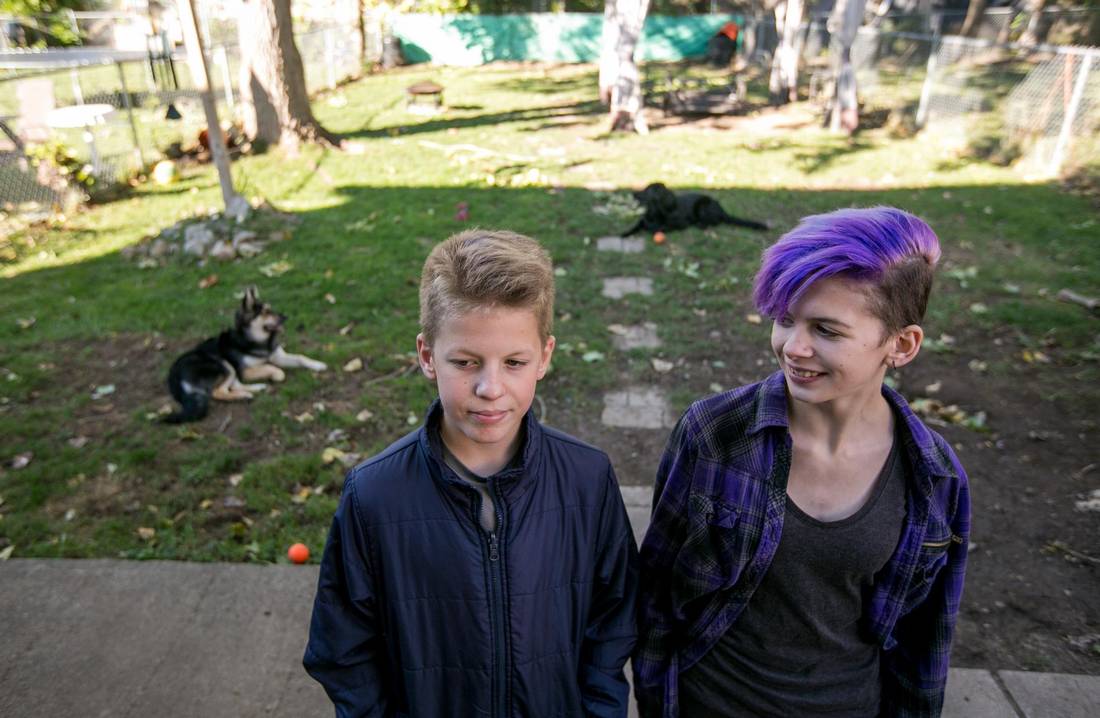 Andrew, left and Abbigail Wright-Gourlay, 14-year-old twins from St. Catharines, hang out after school on Oct. 16, 2017. Abbigail goes above and beyond as a sister helping her older brother cope with the challenges of Tourette's Syndrome and a mood disorder.