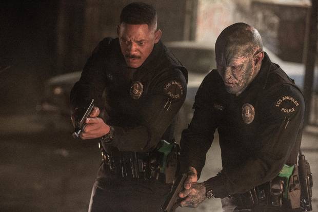 Bright takes place in a world where humans have co-existed with all manner of Tolkien-esque creatures, such as orcs. Joel Edgerton, right, plays Jakoby, the world's first orc police officer.
