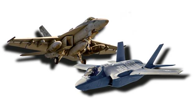 Boeing’s F/A-18 Super Hornet (left) and Lockheed-Martin’s F-35 Lightning are considered the two main contenders to replace Canada’s aging fleet of CF-18 fighters.