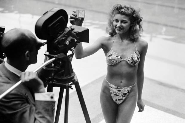 Picture taken July 5, 1946, at the Molitor pool in Paris of a candidate for a beauty contest wearing a bikini by Louis Réard. Sixty years ago the bikini exploded onto the world, and a trip to the beach has never been the same since. Once banned in several countries as indecent, today few women's wardrobes are complete without it.