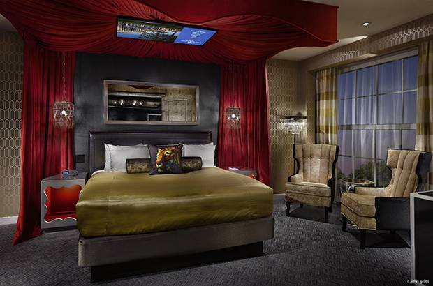 A bedroom in the Elvis Suite.