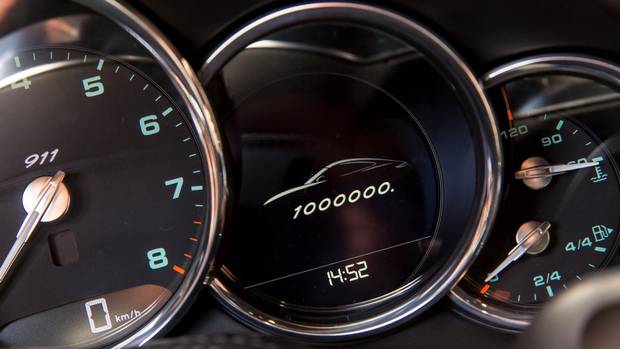 The cars gauges are marked to recognize the milestone.