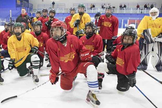Some 60 female players came to the first day of evaluation skates, grouped throughout the day by age, with some as young as 8.