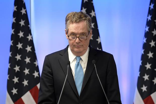 U.S. Trade Representative Robert Lighthizer delivers a speech during a press conference on the last day of the second round of NAFTA talks.