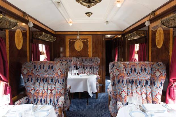 The vintage Belmond British Pullman features lush interiors.
